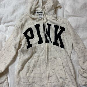 PINK - White Zip Up Sweater, Size XS